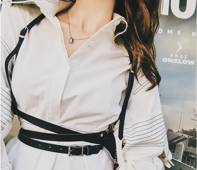 

Women Faux Leather Bondage Cage Sculpting Harness Waist Belt Straps Suspenders Belt Fashion Punk Harajuku O-ring Body Garters