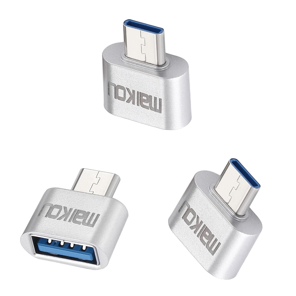 3Pieces  Portable USB 3.0 to USB Type C Adapter OTG Connector for All Type-C Devices Silver