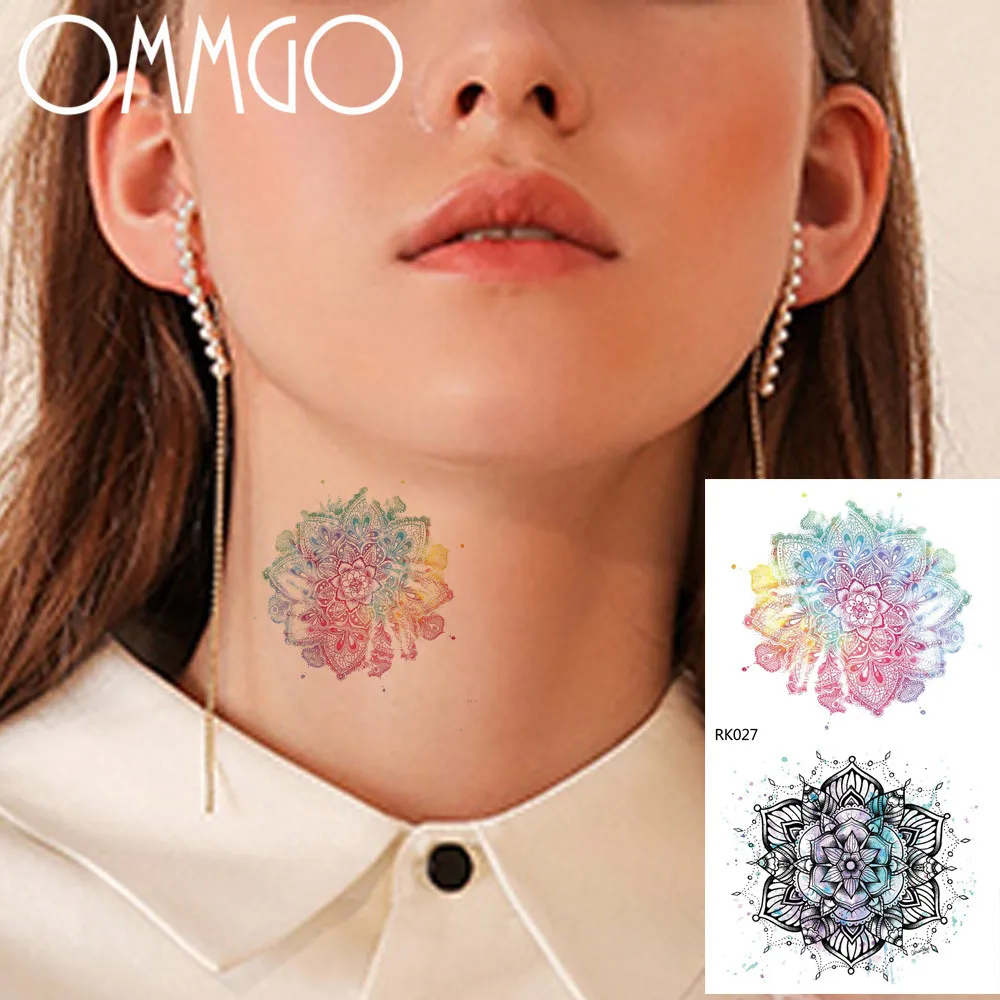 OMMGO Акварельная хна Менди Мандала Цветок временная татуировка стикер тело