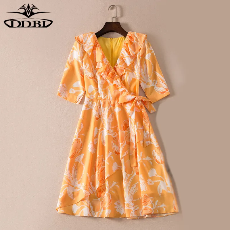 yellow print dress designer runway dress high quality 2018 20180526