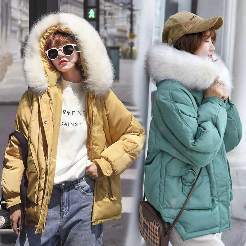 2020 Women Winter Short Jacket Mujer Hooded Parkas Winter Coat Women Loose Parka Fur Collar Cotton Padded Jackets