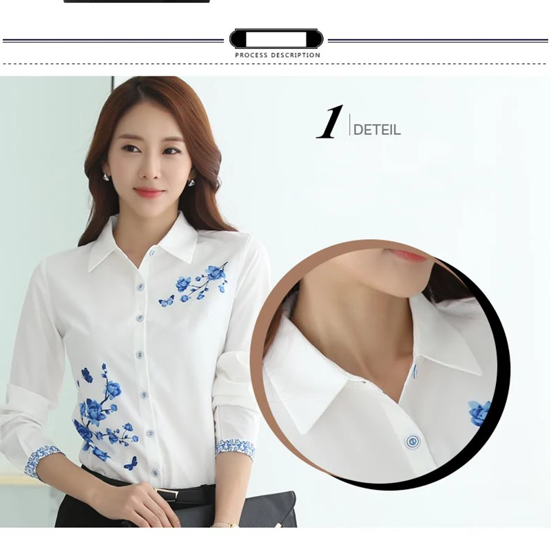 sexy blouses for women Long Sleeve Blue butterfly Flower Print Blouse Women 2021 Summer fall Top Elegant Work Office Plus Size Shirt White Blouse C181 cute blouses