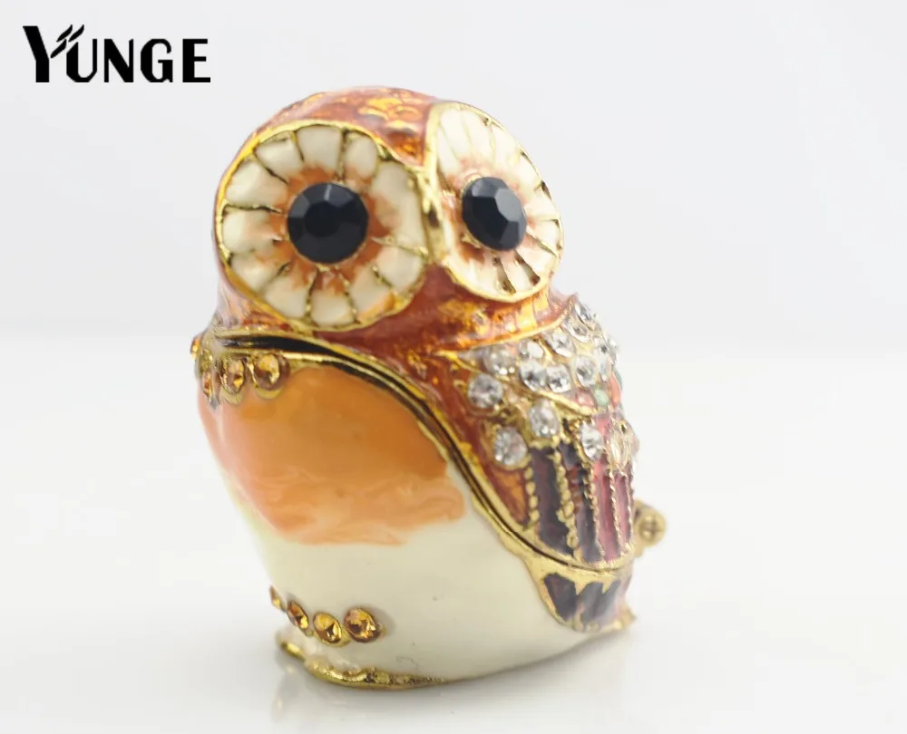 

1.5*1.3IN Brown Metal Owl Trinket Box Home Decor Display Figurine Wedding Jewelry Beauty Storage Box For Birthday Gift Crafts