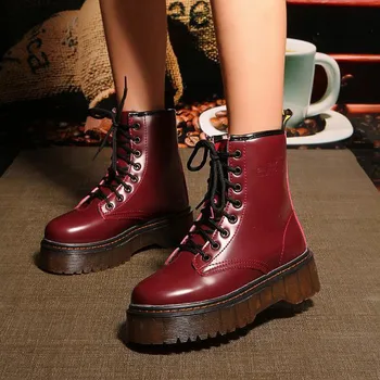 

Vogue Women Boots Nice Leather Ankle Boots For Women Lace Up Autumn Shoes Platform Flat With Boots Zapatos De Mujer