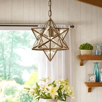 

Nordic Art Star Glass Pendant Lights Art Geometric Retro Bronze Warm Bedroom Study Bars Cafe Aisle Hanging Light Fixtures