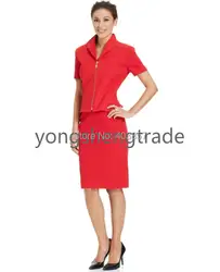Последняя Стиль футболка с коротким рукавом с рельефным рисунком юбка костюм на заказ костюм красный костюм с откидным клапаном лацканы с