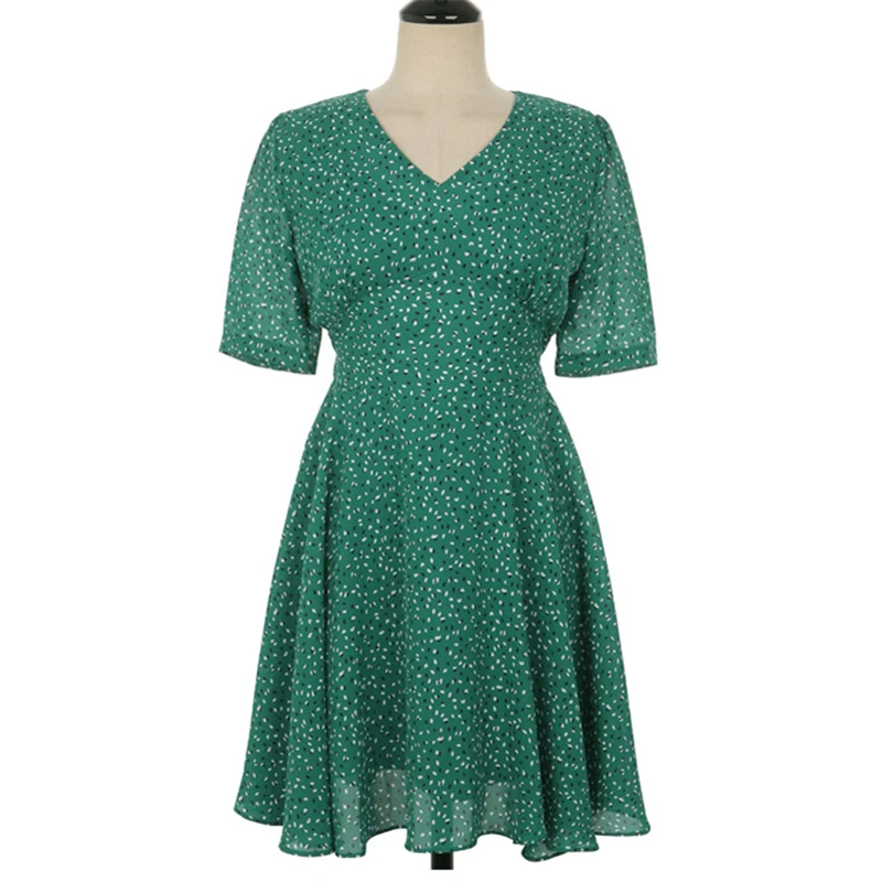 BGTEEVER повседневное богемное короткое платье с цветочным принтом женское летнее зеленое мини-платье с v-образным вырезом элегантное шифоновое пляжное платье трапециевидной формы
