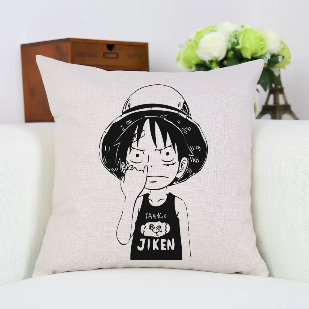 

Anime One Piece Luffy Cartoon Print Funny Cushion Cover Sofa Chair Linen Home Sofa Decorative Pillow Case New 45X45 CM