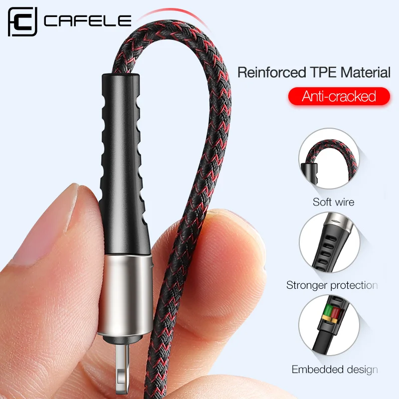 USB кабель Cafele для iPhone Micro Type C 3A быстрой зарядки Huawei Xiaomi Samsung из цинкового