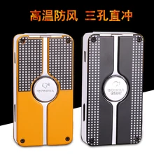 COHIBA Behike Роскошные 3 Факел Jet газ-бутан ветрозащищенная прочный металлический прикуриватель с сигарой удар