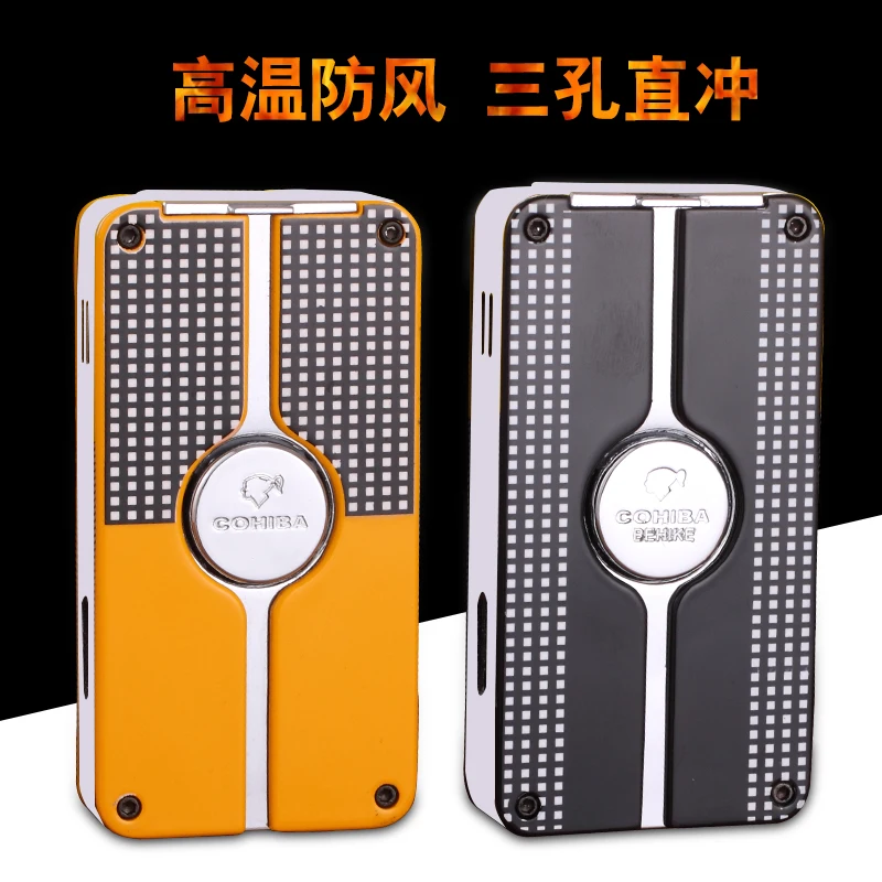 

COHIBA Behike Luxury 3 Torch Jet Butane Gas Windproof Durable Metal Cigarette Cigar Lighter with Cigar Punch