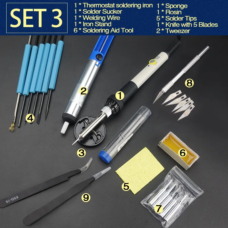 Adjustable Temperature Electric Soldering Iron 220V 60W Welding Solder Rework Station Heat Pencil 5pcs Tips Repair Tool