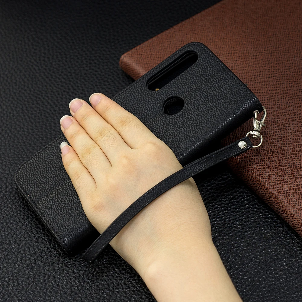Wallet Phone Case For Huawei P Smart Z Cover PU Leather Flip Stand Wrist Strap Credit Card Slots Magnetic Closure