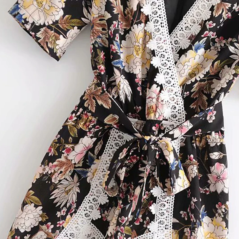 Summer Sexy Chiffon Lace V-Neck Short Playsuits Female Vintage Floral Print Belt Beach Jumpsuits Boho Rompers Womens Jumpsuit Summer Sexy Chiffon Lace V-Neck Short Playsuits Female Vintage Floral Print Belt Beach Jumpsuits Boho Rompers Womens Jumpsuit