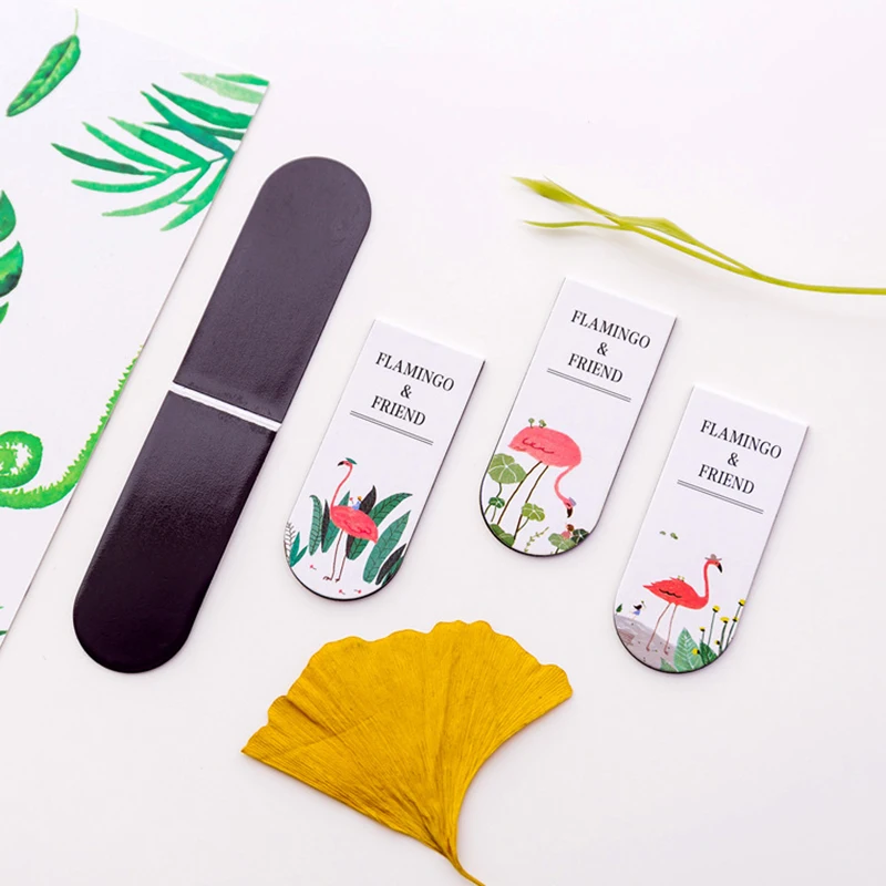 

Cute Flower Magnetic Book Marker Kawaii Flamingo Paper Clips Bookmarks For Books Korean Stationery Office School Supplies