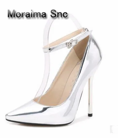 

Moraima Snc Brand spring shoes women sexy sliver pumps pointed toe stiletto Patent leather high heels pumps zapatos mujer tacon