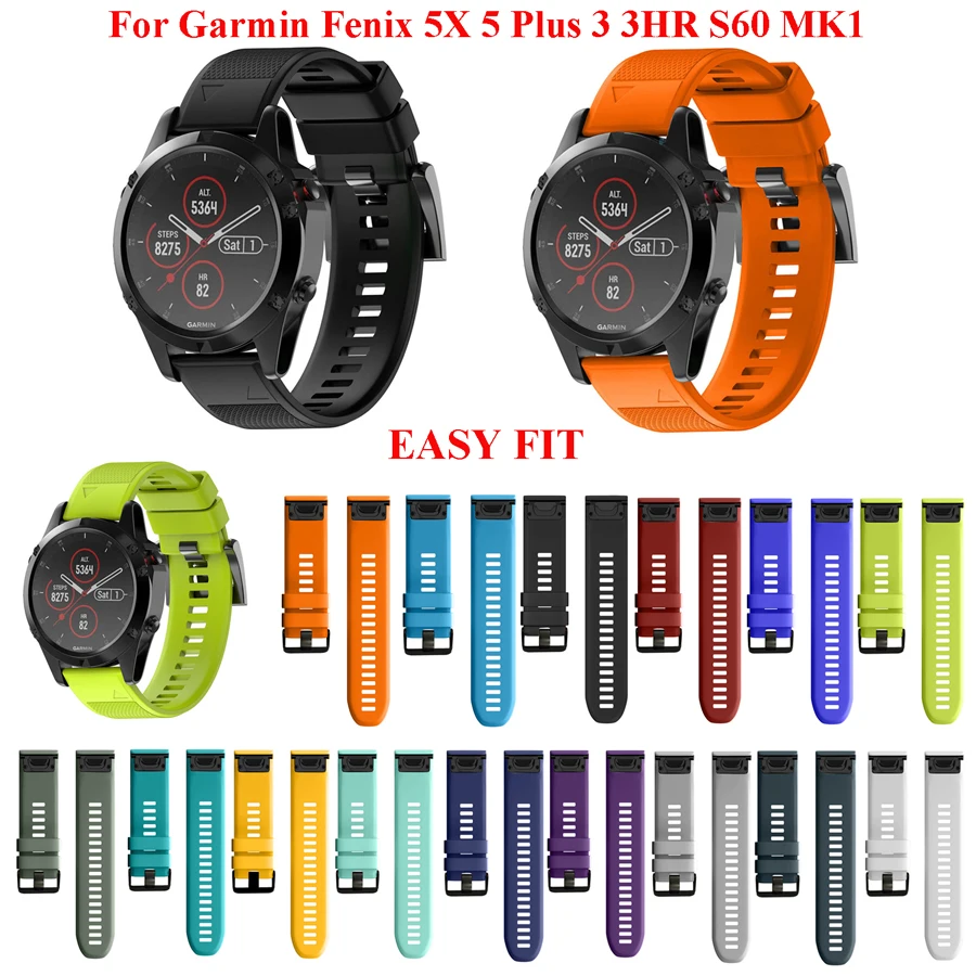 

Quick Release EasyFit Silicone Watchband Wrist Strap for Garmin Fenix 5X 5X Plus Fenix 5 3 3HR S60 D2 MK1 Smart Watch Wrist Band