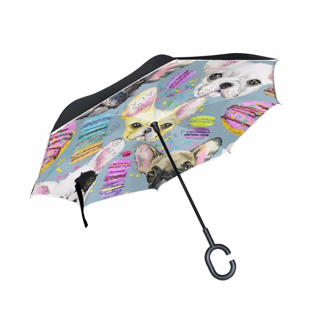 Креативные акварельные французские Зонты Bulldog Inverse C-держатель с крючком обратный складной двуслойная Ветрозащита от дождя и солнца зонтик