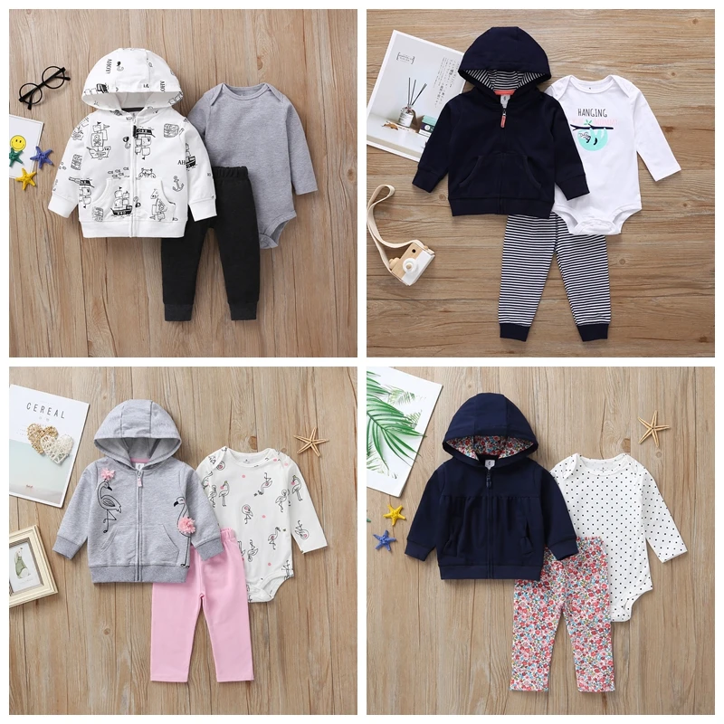 

Baby Girls Clothes Set bebies Cotton Hooded Cardigan+Pants+Bodysuit 3 Pcs Sets Winter carter style baby girl clothing outfit