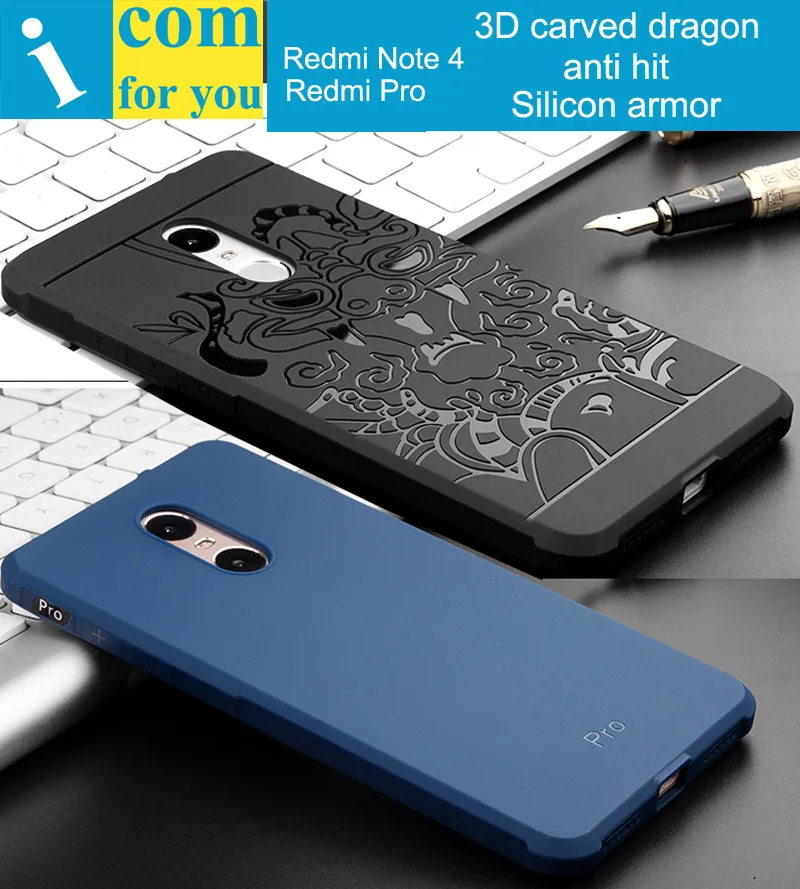 Drop resistance Armor anti hit Case For Xiaomi Redmi Note 4 Note4 3D carved Dragon Silicone