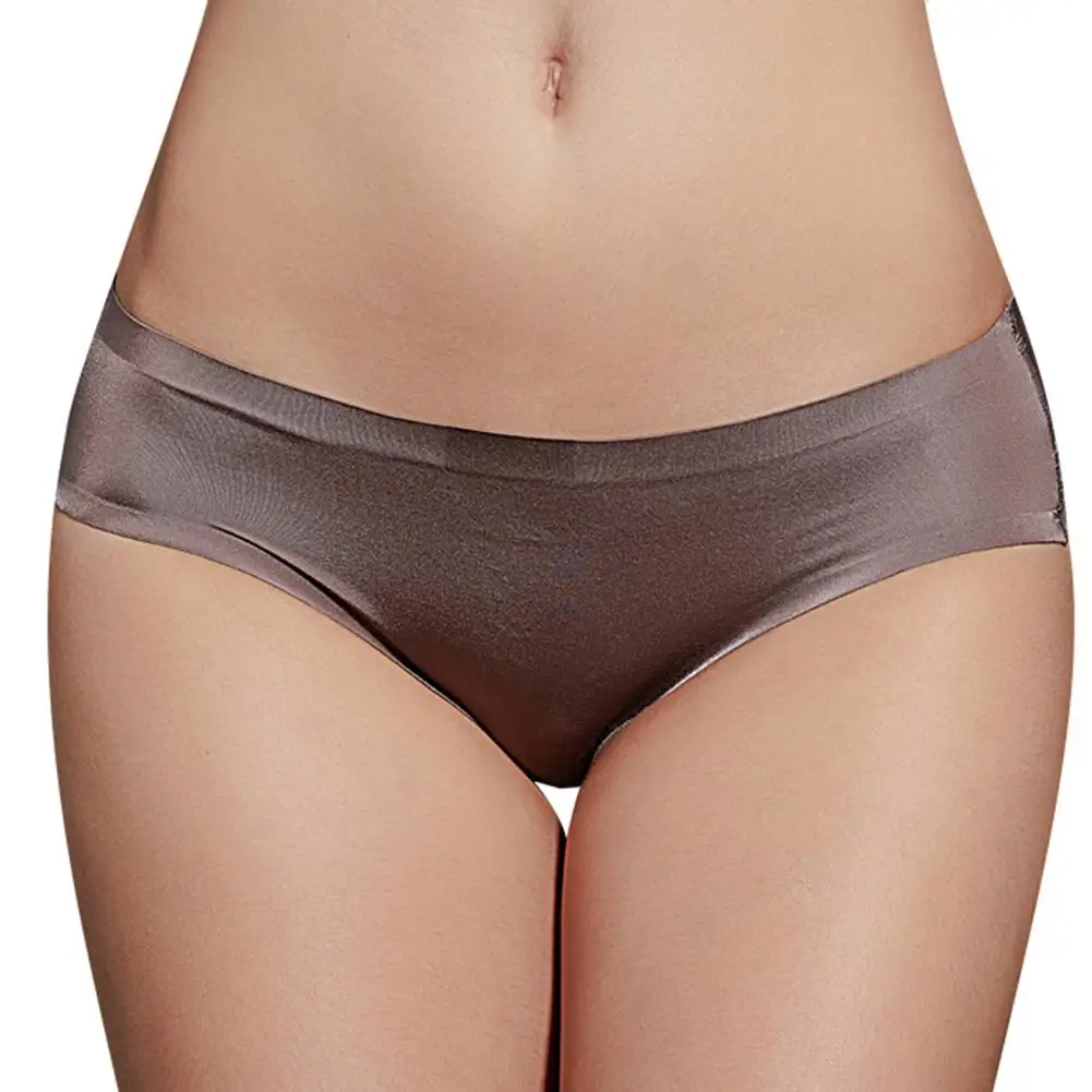 

Lady Solid Color Briefs Lace Patchwork Silk Seamless Low Waist Underwear Panties