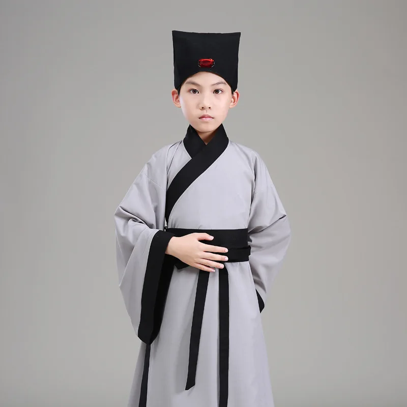 Baby Boys Stage Performance Dress Gown Hanfu Clothing Chinese Ancient Scholar Robe Graduation Costume GRAY Cosplay Clothes