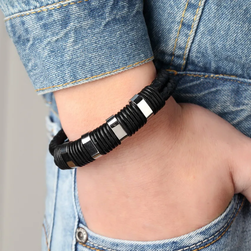XQNI магнитные браслеты из нержавеющей стали для мужчин, трендовые браслеты из натуральной кожи для женщин, браслеты с подвесками