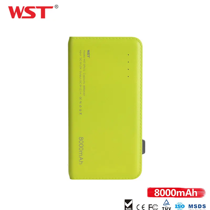 WST Быстрая зарядка PowerBank 8000 мАч ультра тонкий внешний портативный аккумулятор со встроенным кабелем для IOS Android Caricatore Portatile