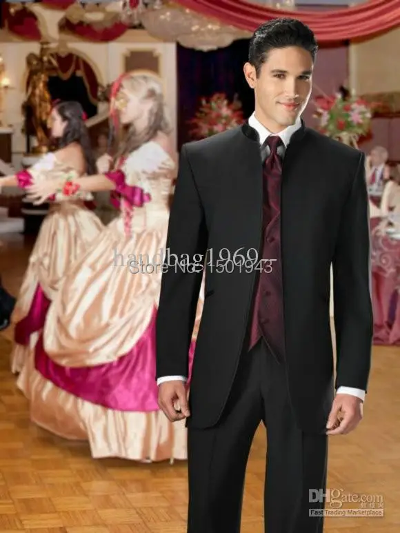 Custom Design Black Stand Collar Groom Tuxedos Groomsmen Best Man Suit Men Wedding Suits Bridegroom (Jacket+Pants+Vest+Tie) | Мужская