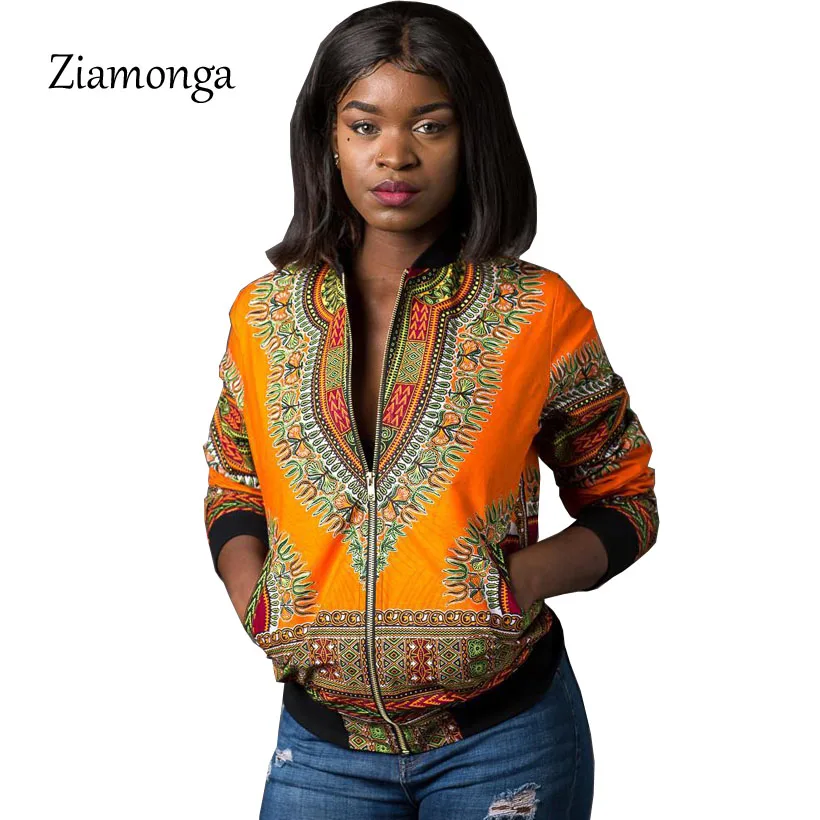 Ziamonga Vintage Zipper Up Totem Print African Jacket Coat Winter Women