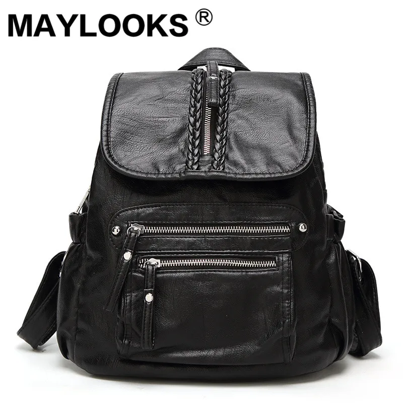 

2019 new washed leather backpack Korean version of the wild multifunction M-F68