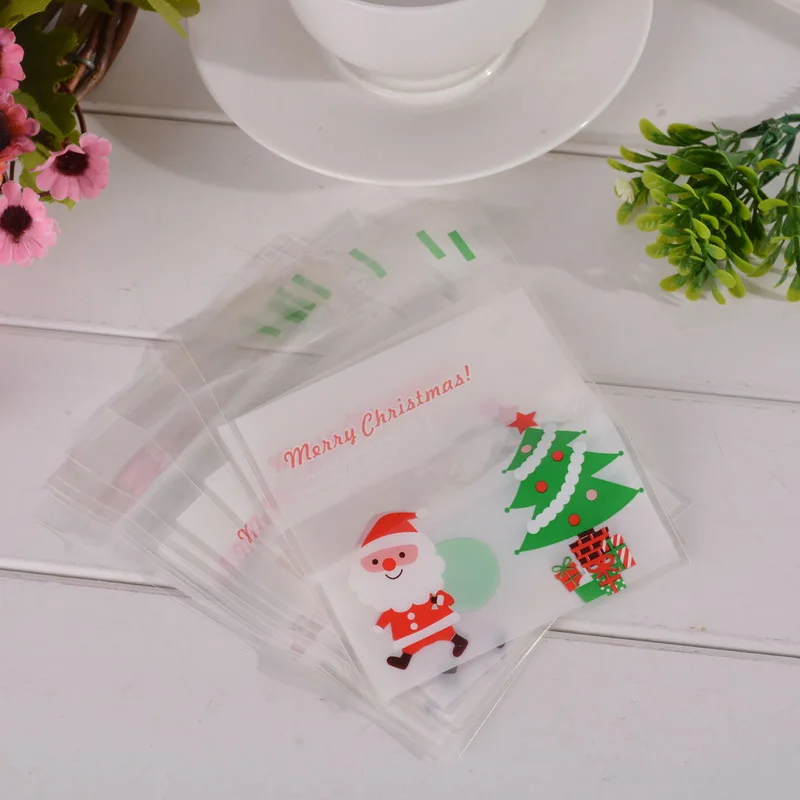 50PCs Christmas Self Adhesive Seal Plastic Bags Candy Cookies Pouches Gift Storage Bags Organizer Christmas Decor 15x10cm