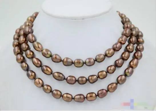 

Free shipping hot sale Women Bridal Wedding Jewelry >>48" 12mm coffee rice freshwater cultured pearl necklace