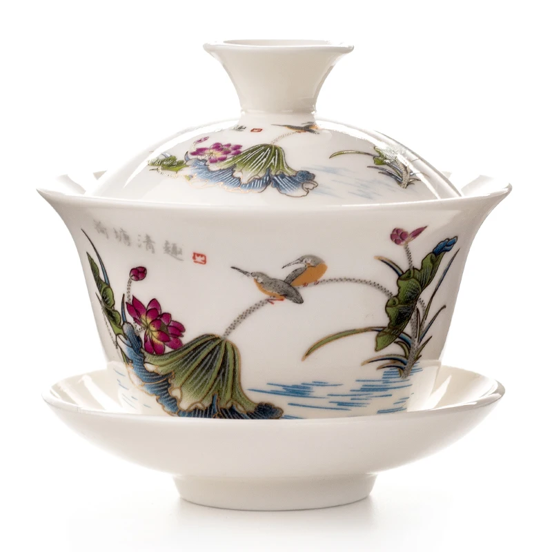 Gaiwan Tea Cup Tureen Teapot Chinese Traditional Kungfu Tea Pot Ceramic Tea Bowl Cup Porcelain Sancai