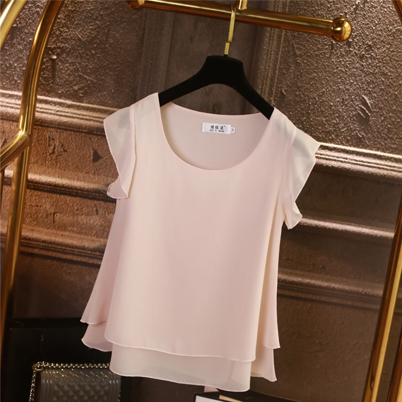 2019 New Fashion Slim Women Chiffon Shirt Summer O-Neck Short sleeve Casual Blouse Plus Size 6XL Loose Female chiffon Top