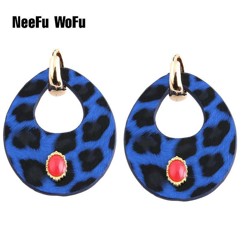 Большие серьги свисающие кожа тигровый узор Обесцвечивающий камень большие