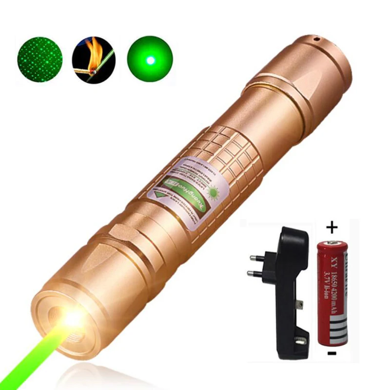 عالية الطاقة الخضراء مؤشر ليزر الصيد الليزر التكتيكي البصر بالليزر القلم 532 نانومتر 5 mW 303 حرق laserpen + شاحن + 18650 بطارية