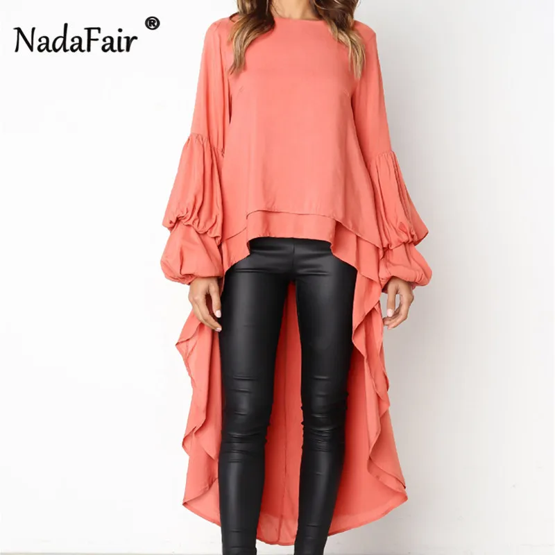 Meilleur Nadafair À Volants Longue Blouse Femmes de Baisse Ourlet Asymétrique À Manches Longues Shirt Lady Élégante 3XL Plus La Taille Automne Hiver Blusas Féminin