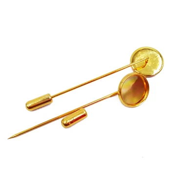 

Gold Plated 100piece 50mm Pin with 10-20mm Bezel Blank Settings Sharp Tip Muslim Hijab Pins Stick Brooches Base MHP16
