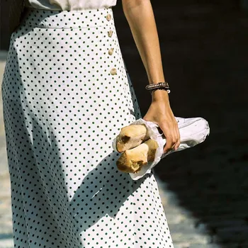 

Summer female casual dot skirt printed skirts decorative knot buttons