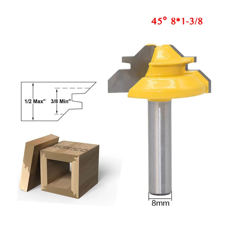 

8mm Shank Lock Miter Glue Joint Router Bit 45 Degree Woodwork Cutter Set