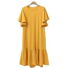 2018 Verão Estilo Europeu Rua Robe Plus Size 5XL Mulheres Vestidos O Pescoço Da Borboleta Luva Das Senhoras Vestidos de Malha Topos Soltos