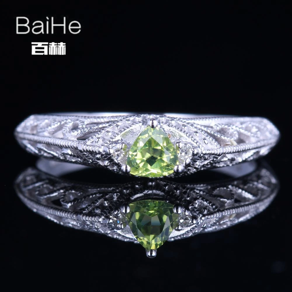 BAIHE Solid 14 K белое золото(AU585) 0.26CT Сертифицированный триллион безупречный подлинный перидот женские свадебные модные ювелирные изделия кольцо