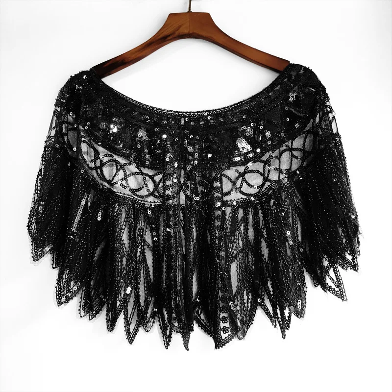 Женская коллекция 1920 s Flapper Вышитая Шаль покрывает Gatsby вечерние в бусинах и пайетках Capelet