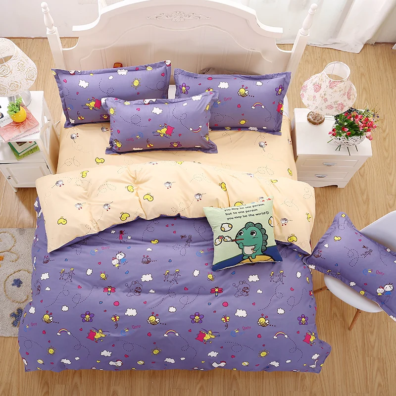 New Bedding Sets Purple Style Cute Little Bee Reactive Printing Kids flat Sheet Quilt Cover ...