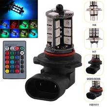 Автомобильная фара, 2 шт., H4, LED, RGB, с дистанционным управлением, H7, H8, H11, DRL, вспышка, противотуманная лампа, 9005, 9006, набор налобных фар с декором ...