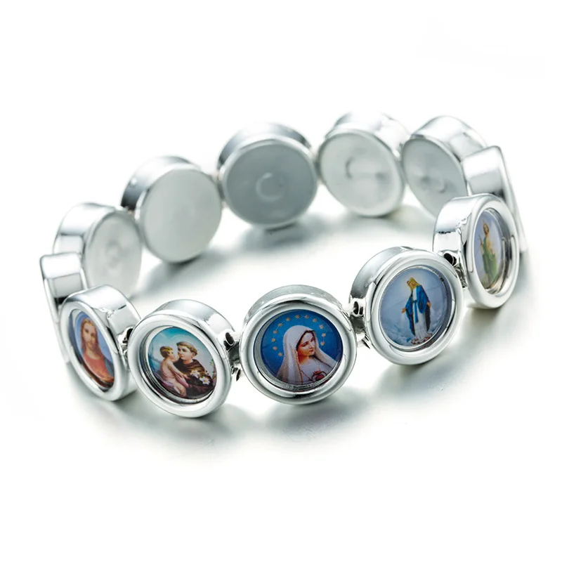 

New Popular Jesus Cross Virgin Mary Saint Round Golden Silver Bracelet INRI Crucifix Jesus Cross Bracelets Style Random