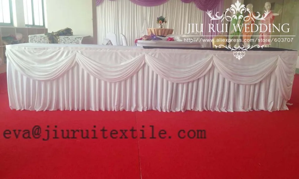 Ice Silk Table Skirt with Swag Valance for Banquet Party Wedding Decor