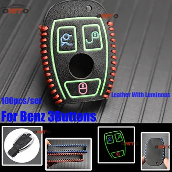 

Producted Car Key Bag Shell Covers 3Buttons Leather Luminous Car Accessorie 100pcs For Mercedes Benz W203 W204 W205 W210 W211