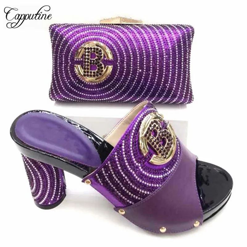

2019 Summer High Quality Purple Color Shoes And Bag Set For Woman Dress Large Size Slipper Ladies Shoes And Purst Set TX-665